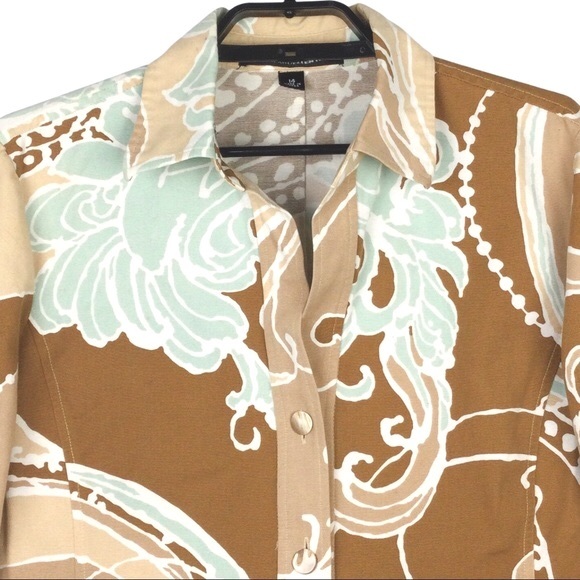 Vintage Linda Allard Ellen Tracy Blazer Button Up Tan Brown & Teal Women’s 14 - Picture 2 of 14